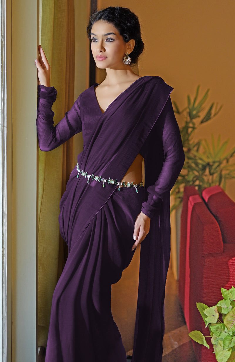 Classic Blood Red Chiffon Saree