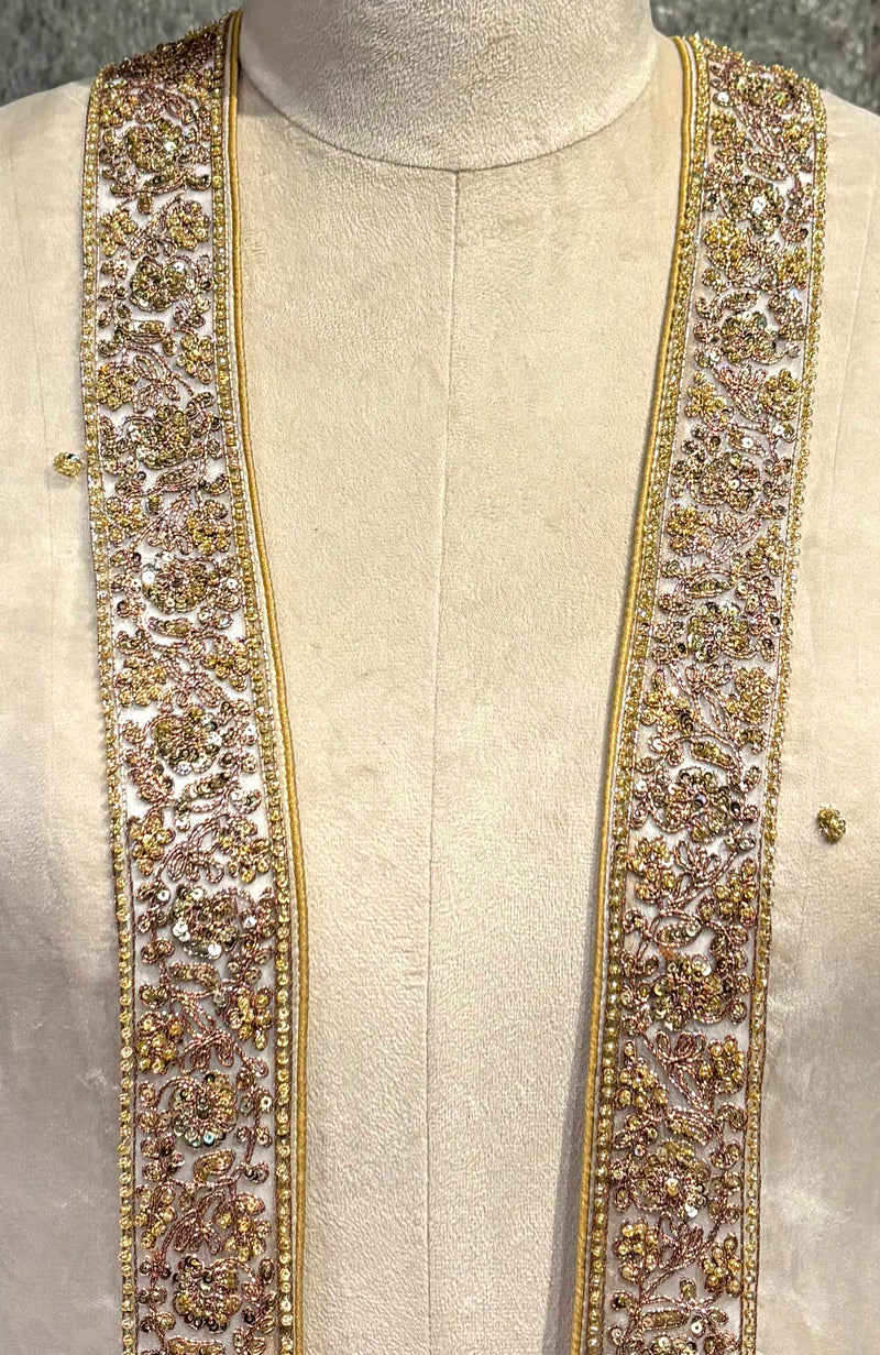 Ivory-Gold Marori Beads & Sequin Hand Embroidered Dupatta