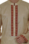 Beige Paisley Embroidered Pure Kosa Silk Kurta
