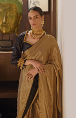 Gold Pure Tissue Saree & Zardozi Embroidered Blouse
