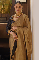 Gold Pure Tissue Saree & Zardozi Embroidered Blouse