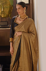 Gold Pure Tissue Saree & Zardozi Embroidered Blouse