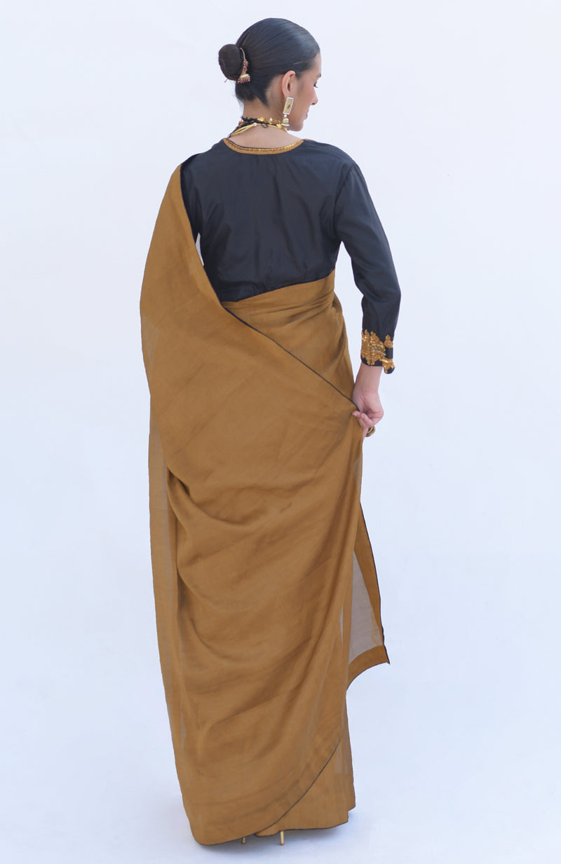 Gold Pure Tissue Saree & Zardozi Embroidered Blouse