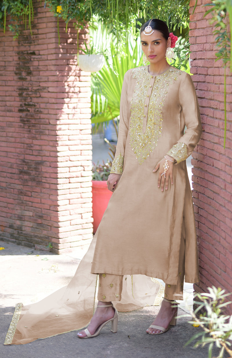 Pressed Rose Marori Beads & Sequin Hand Embroidered Kurta Set