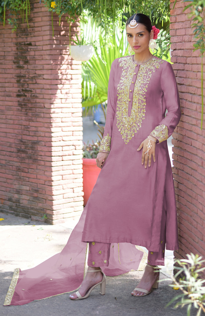 Pressed Rose Marori Beads & Sequin Hand Embroidered Kurta Set