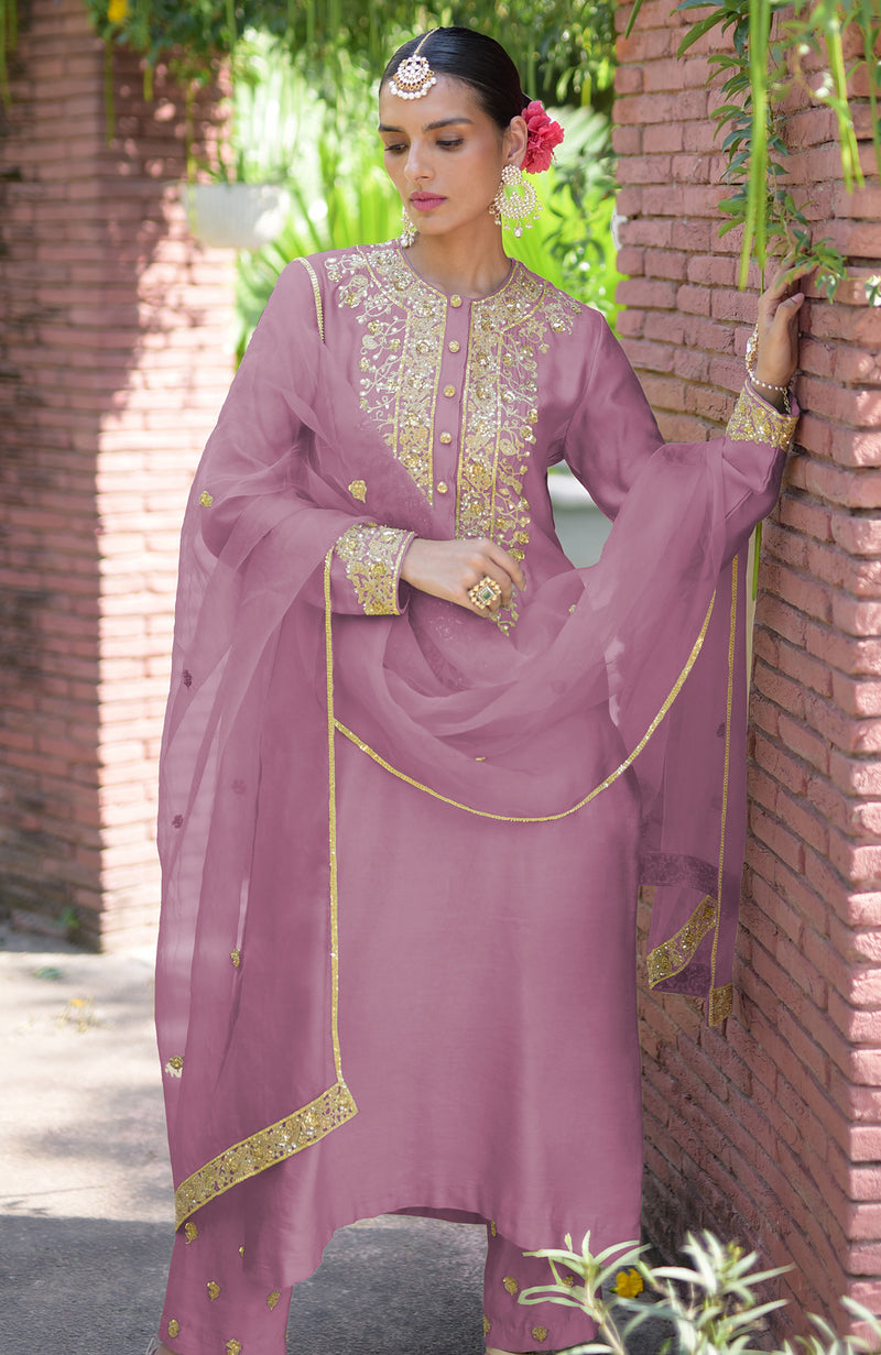 Mauve Marori Beads & Sequin Hand Embroidered Kurta Set