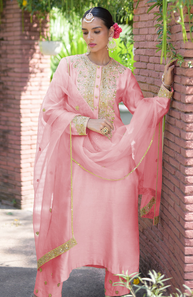 Pressed Rose Marori Beads & Sequin Hand Embroidered Kurta Set