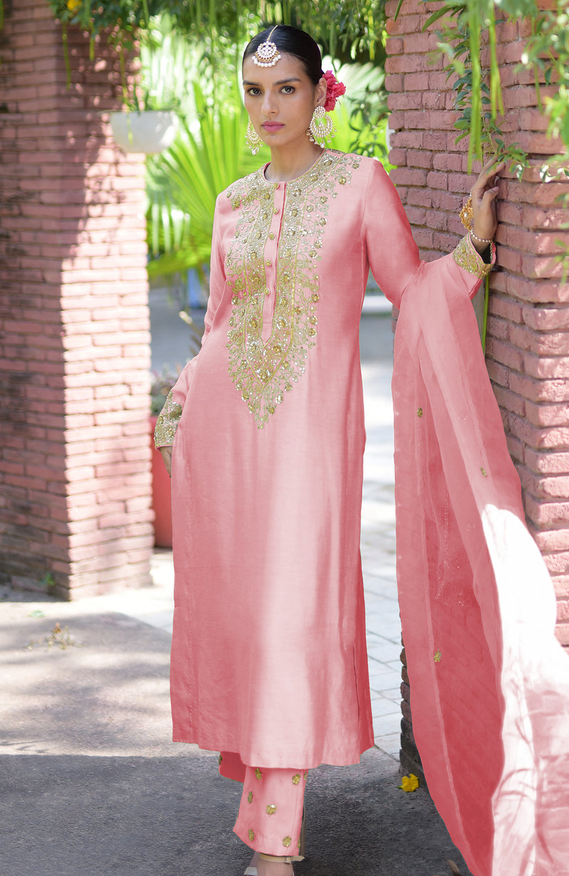 Pressed Rose Marori Beads & Sequin Hand Embroidered Kurta Set