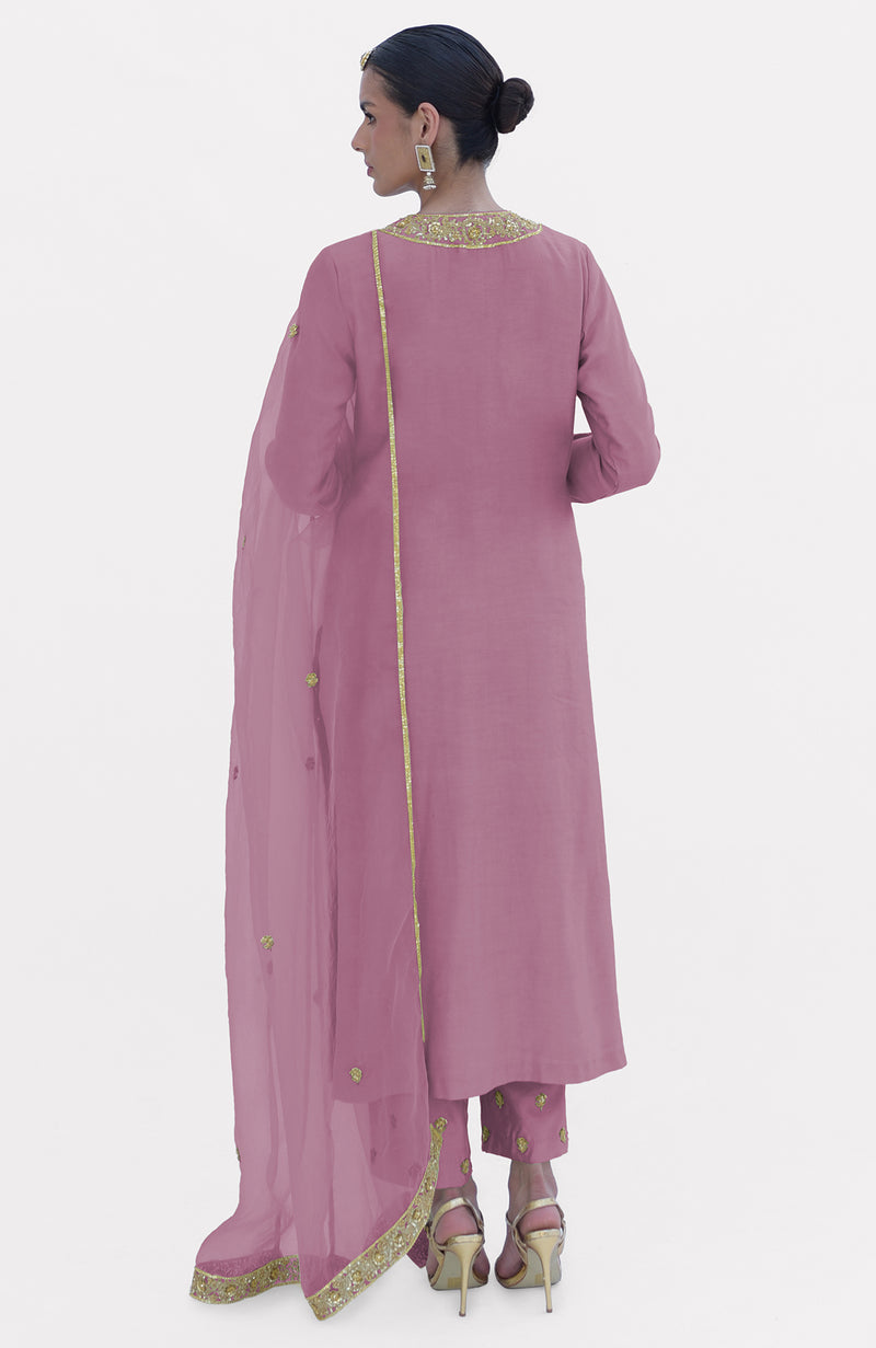 Mauve Marori Beads & Sequin Hand Embroidered Kurta Set