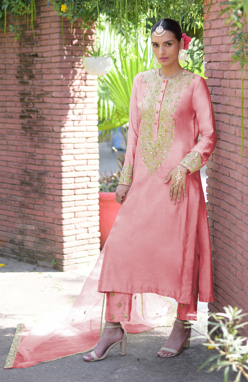 Pressed Rose Marori Beads & Sequin Hand Embroidered Kurta Set