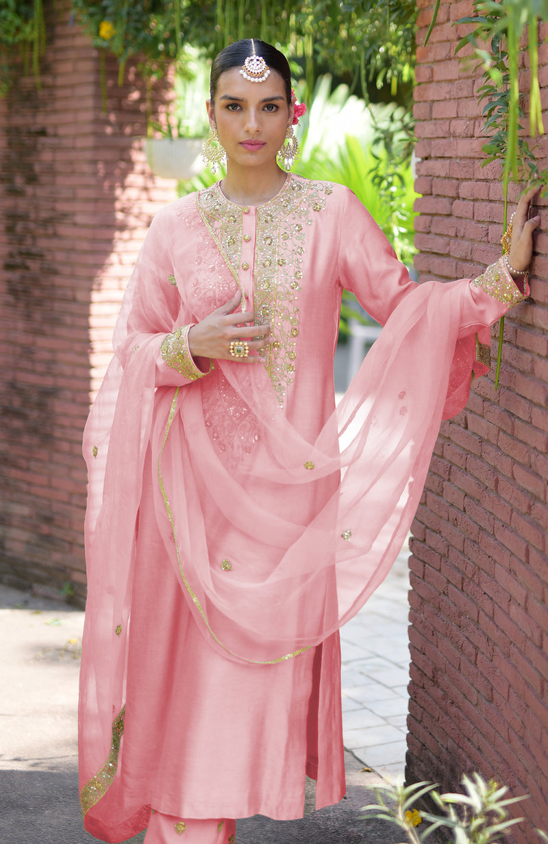 Pressed Rose Marori Beads & Sequin Hand Embroidered Kurta Set