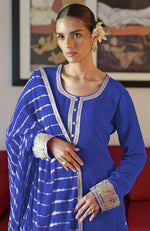 Royal Blue Leheriya Handcrafted Tie Dye & Kashmiri Tilla Sharara Set