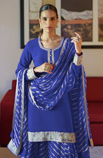 Royal Blue Leheriya Handcrafted Tie Dye & Kashmiri Tilla Sharara Set