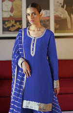 Royal Blue Leheriya Handcrafted Tie Dye & Kashmiri Tilla Sharara Set