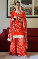 Pink Leheriya Handcrafted Tie Dye & Kashmiri Tilla Sharara Set