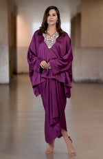 Plum Parsi Gara Embroidered Draped Skirt Set