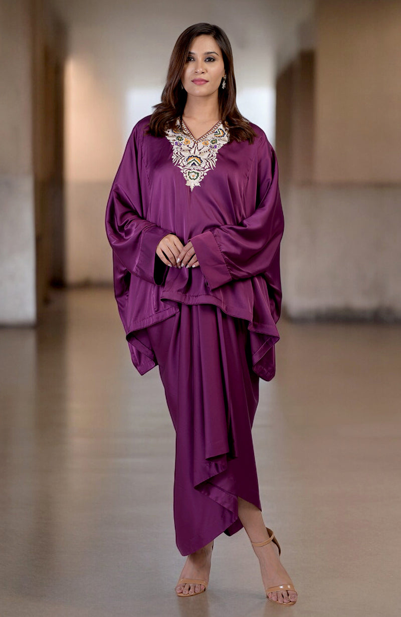 Plum Parsi Gara Embroidered Draped Skirt Set