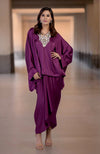 Plum Parsi Gara Embroidered Draped Skirt Set