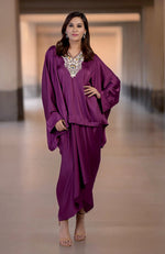 Plum Parsi Gara Embroidered Draped Skirt Set