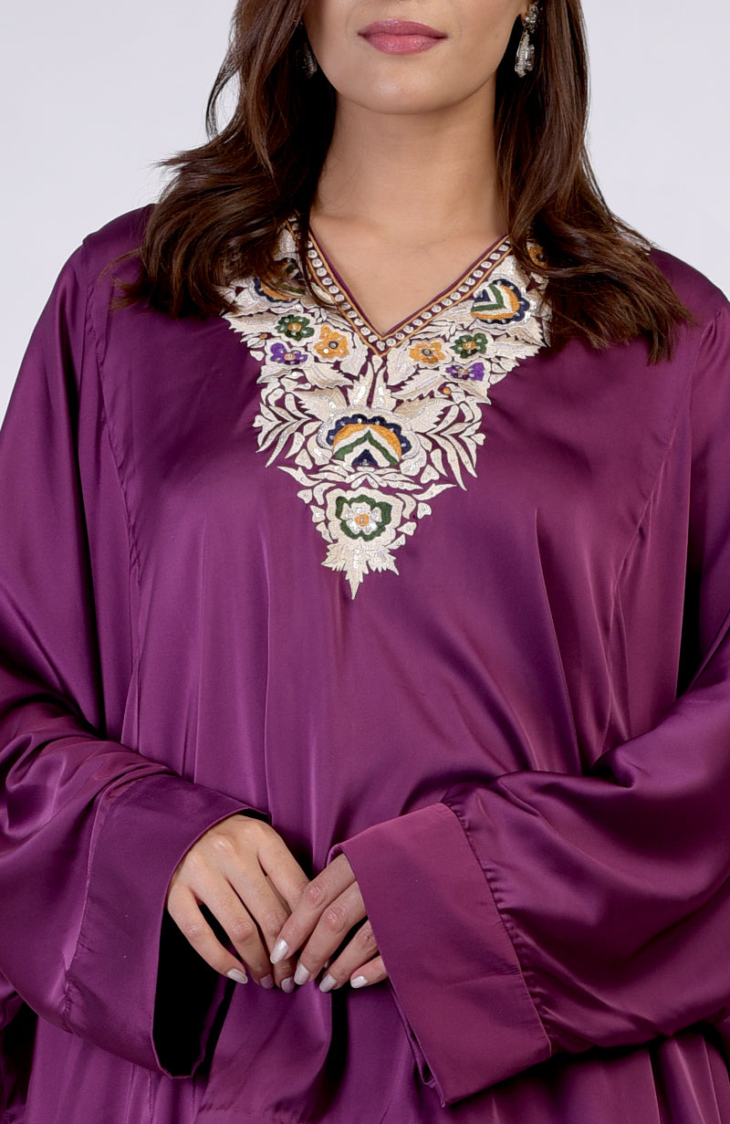 Plum Parsi Gara Embroidered Draped Skirt Set
