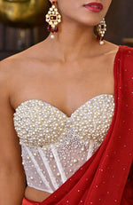 Divinity White Hand Embroidered Corset Saree Set