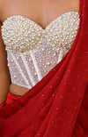 Divinity White Hand Embroidered Corset Saree Set