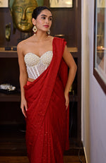 Divinity White Hand Embroidered Corset Saree Set