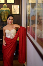 Divinity White Hand Embroidered Corset Saree Set