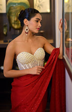 Divinity White Hand Embroidered Corset Saree Set