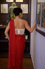Divinity White Hand Embroidered Corset Saree Set