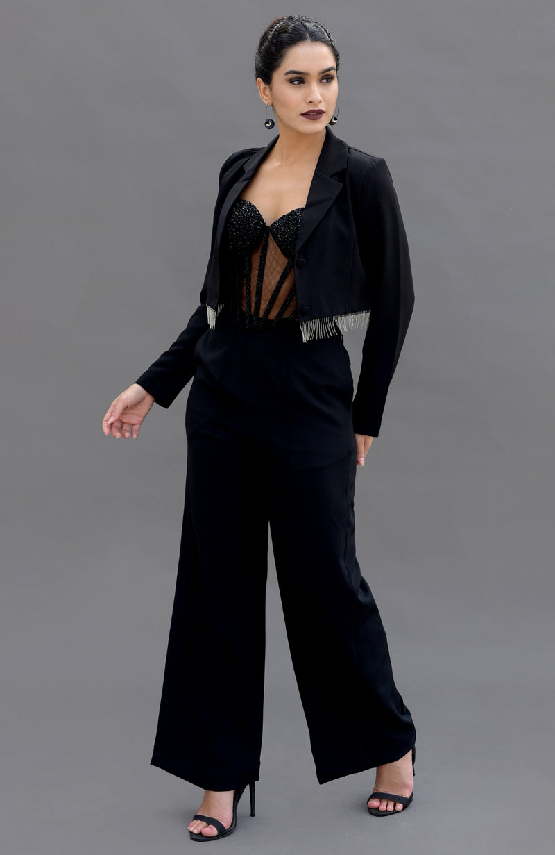 Elysian Black Hand Embroidered Corset and Pants Set