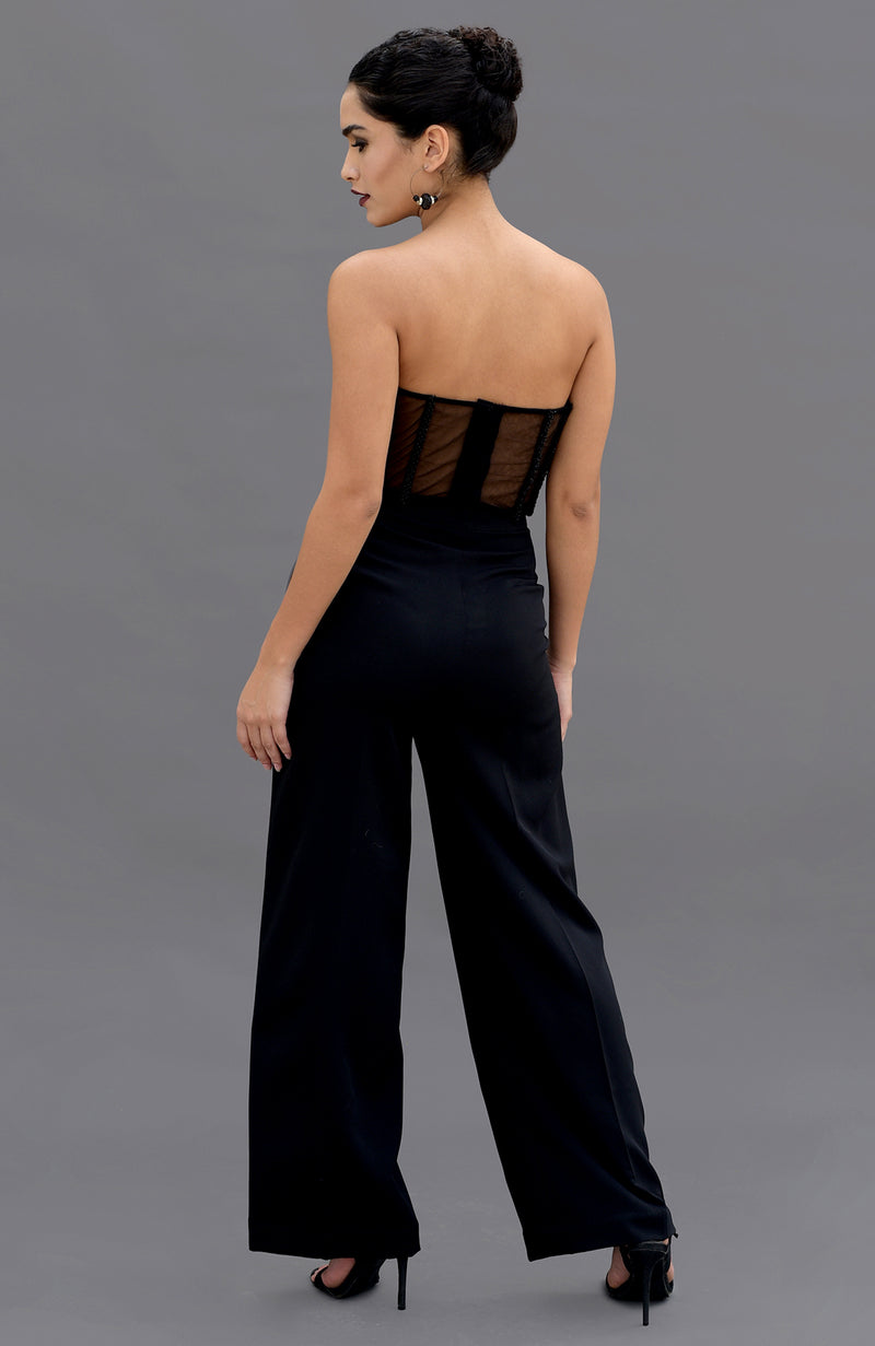 Elysian Black Hand Embroidered Corset and Pants Set