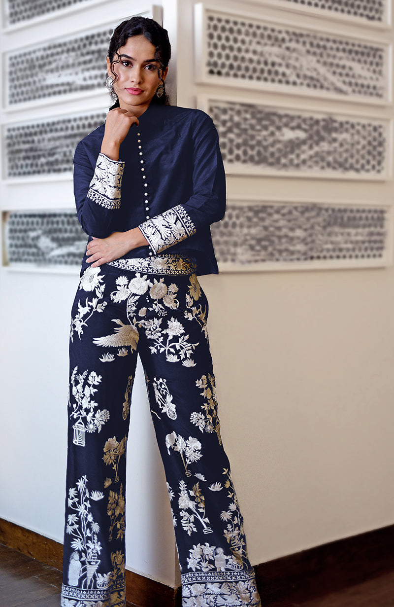 Black Parsi Gara Embroidered Co-Ord Set