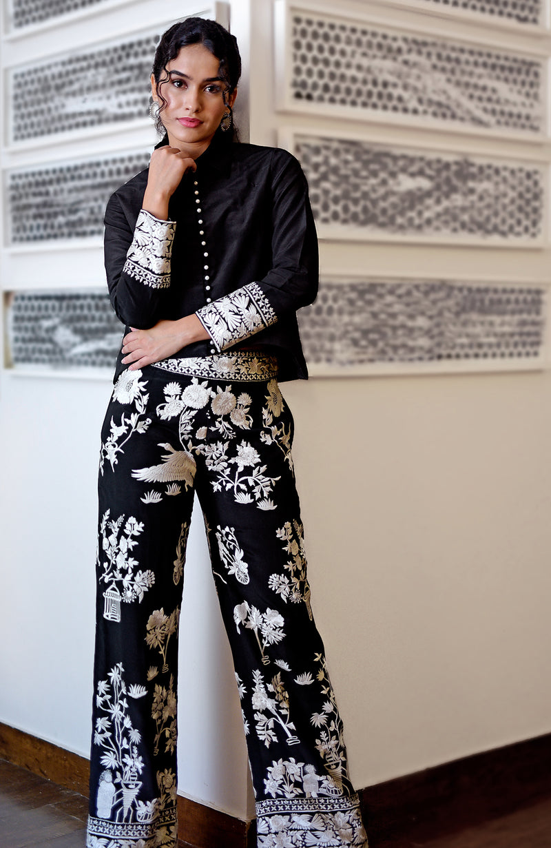 Black Parsi Gara Embroidered Co-Ord Set
