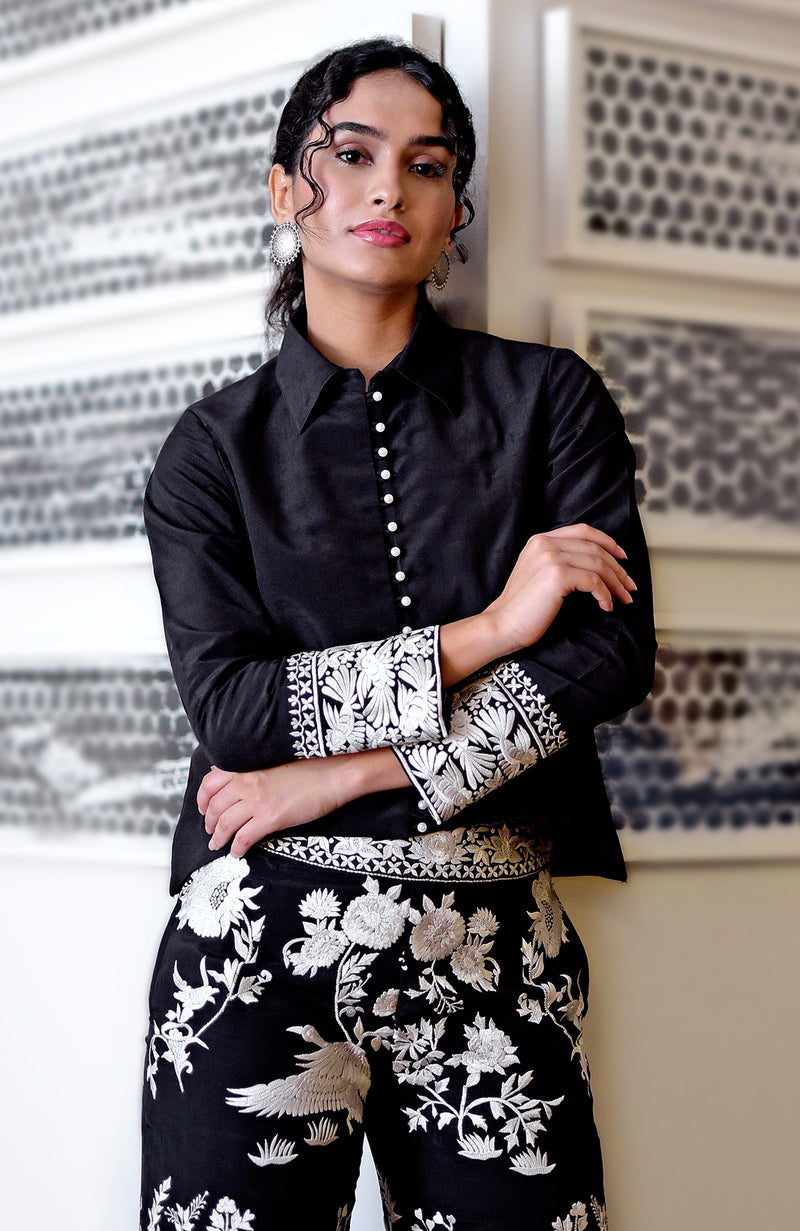 Black Parsi Gara Embroidered Co-Ord Set