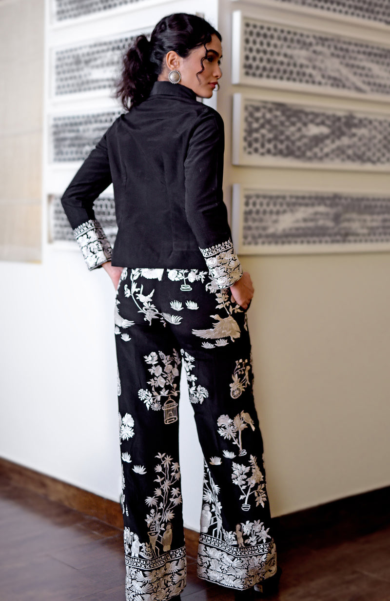 Black Parsi Gara Embroidered Co-Ord Set