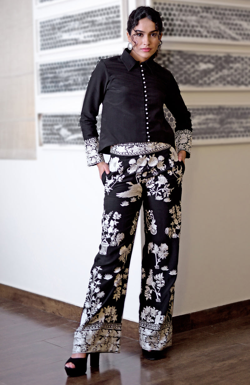 Black Parsi Gara Embroidered Co-Ord Set