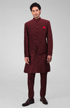 Maroon Chikankari Embellished Bandhgala Jacket Set