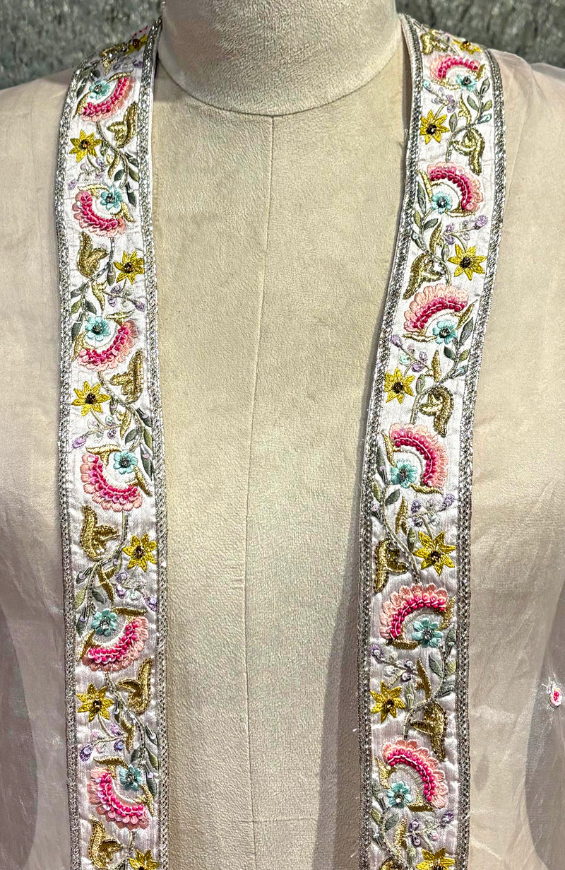 Marshmallow Pink Floral Hand Embroidered Dupatta