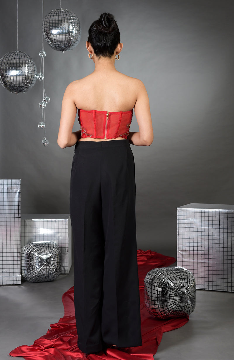 Madonna Pure Satin Floral Hand Embroidered Corset with Pants