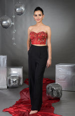 Madonna Pure Satin Floral Hand Embroidered Corset with Pants