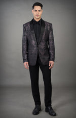 Black Woven Brocade Tuxedo Set