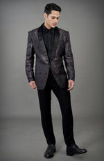 Black Woven Brocade Tuxedo Set
