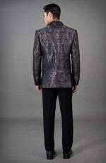 Black Woven Brocade Tuxedo Set