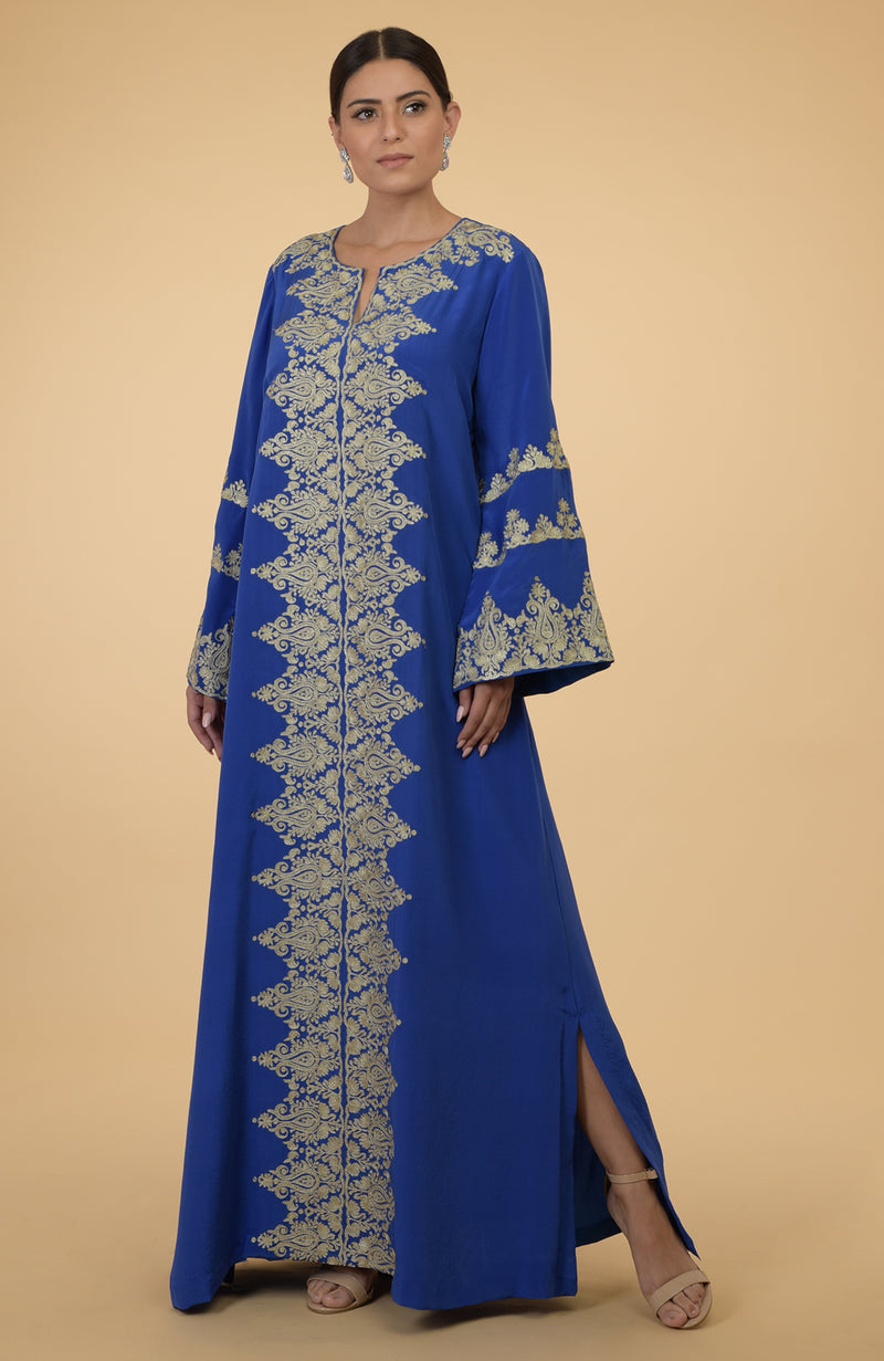 Cobalt Blue- Gold Kashmir Embroidered Kaftan