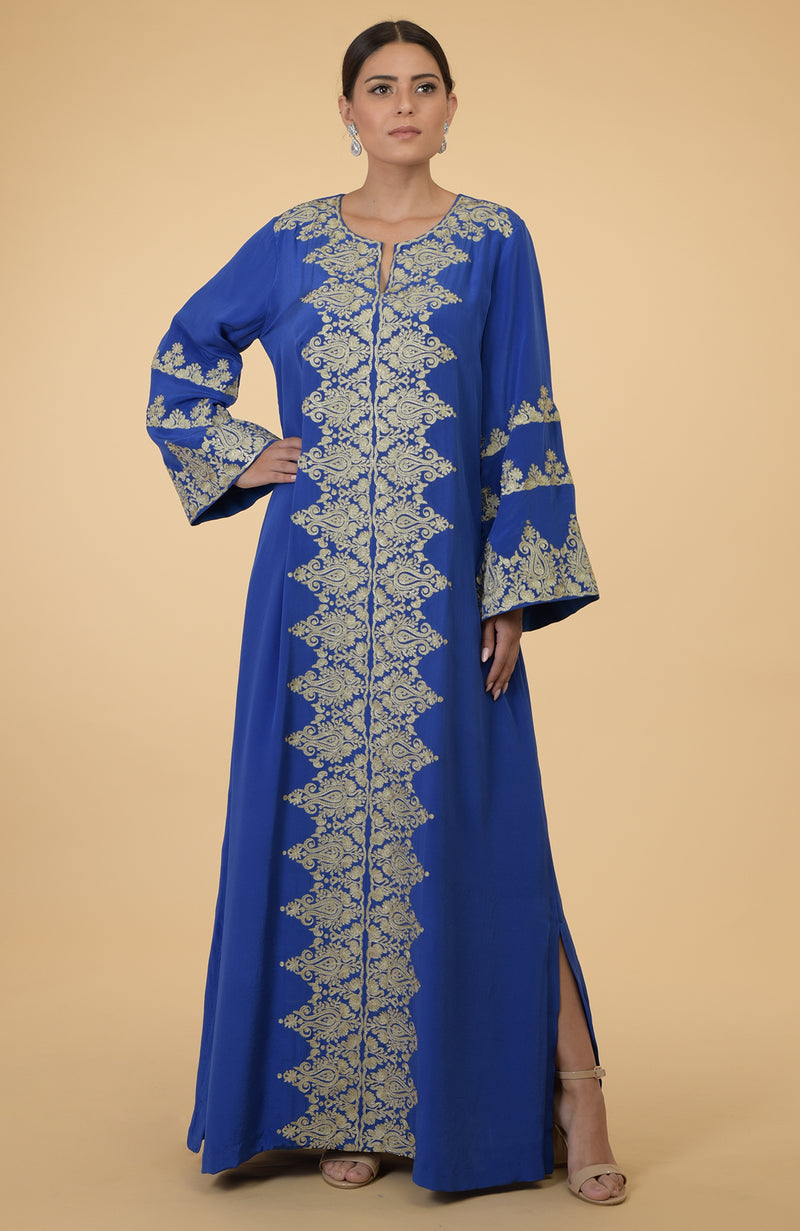 Cobalt Blue- Gold Kashmir Embroidered Kaftan
