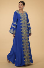 Cobalt Blue- Gold Kashmir Embroidered Kaftan