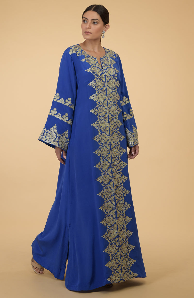 Cobalt Blue- Gold Kashmir Embroidered Kaftan