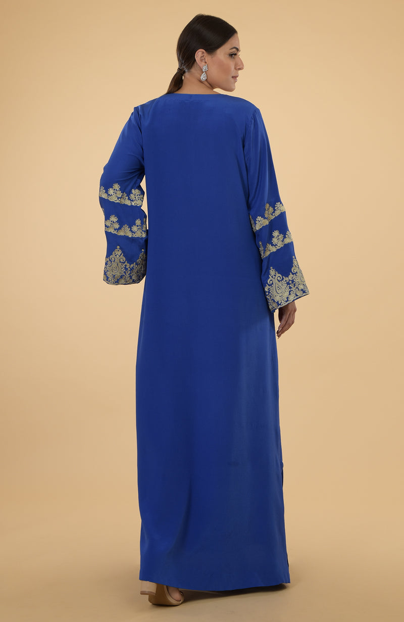 Cobalt Blue- Gold Kashmir Embroidered Kaftan