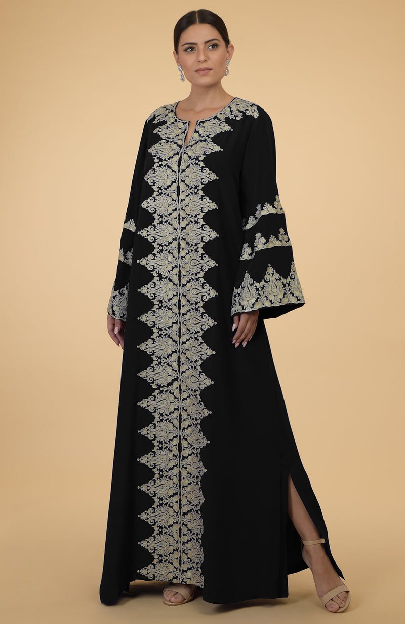 Midnight Blue- Gold Kashmir Embroiderd Kaftan